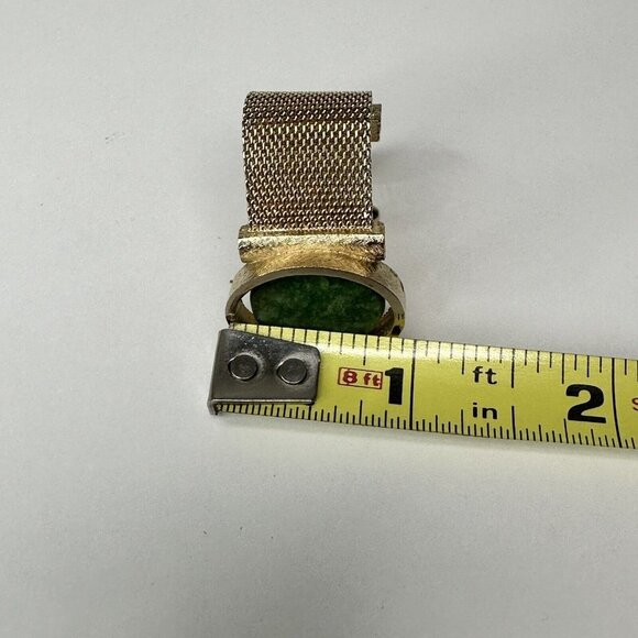 Dante Gold Tone Mesh Cufflinks & Tie Tack Set Green Stone Vintage Mens - Picture 8 of 8